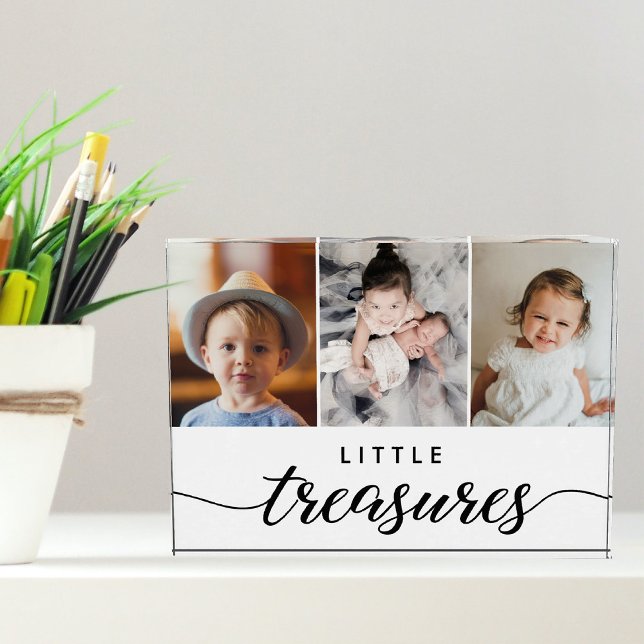 Nietos personalizados fotos pequeños tesoros Keeps (Little treasures modern typography script 3 custom photos of children or grandkids. Great gift idea.)