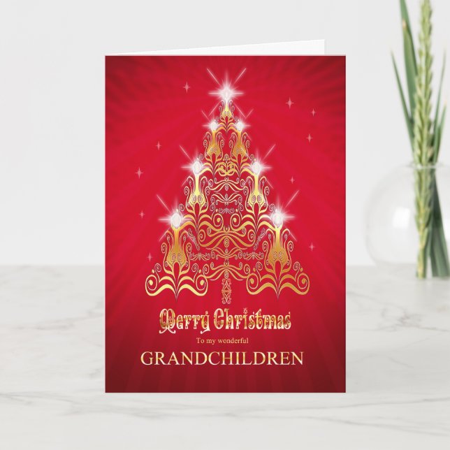 Nietos, tarjeta de Navidades de árboles de Navidad (Anverso)