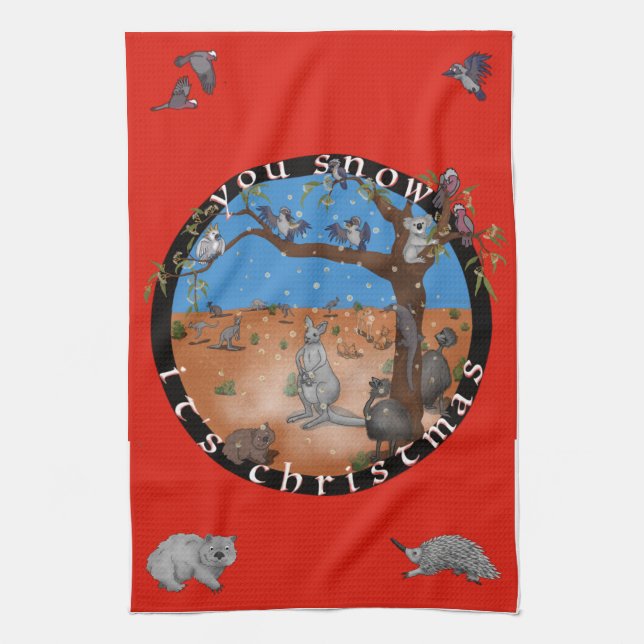 Nieva a sus Navidades - toalla de té australiana a (Vertical)