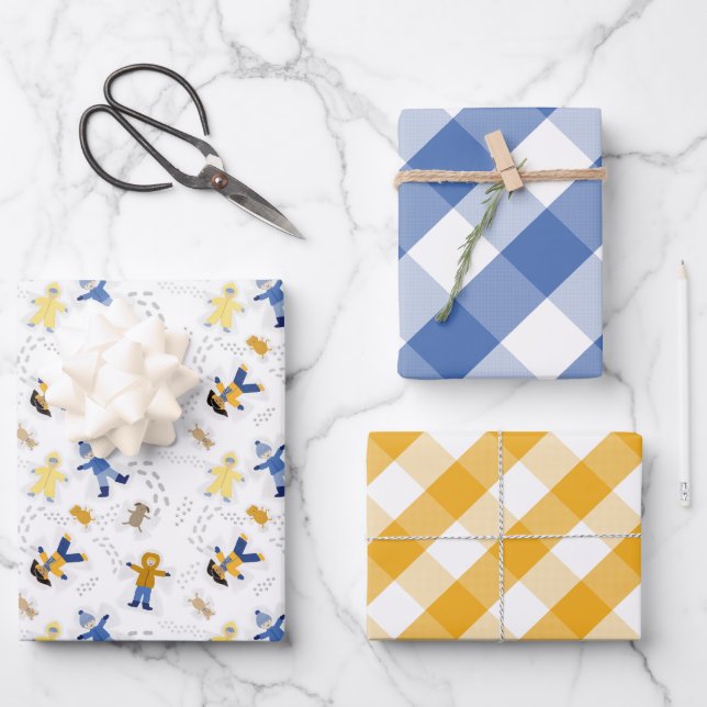 Nieve Angel Niños Envolviendo Hojas De Papel (Anverso)