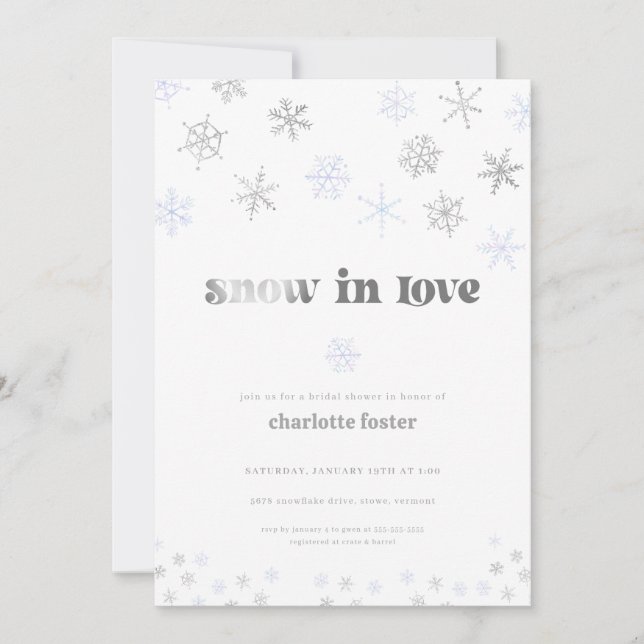 Nieve con copo de nieve en amor Invitación a ducha (Anverso)