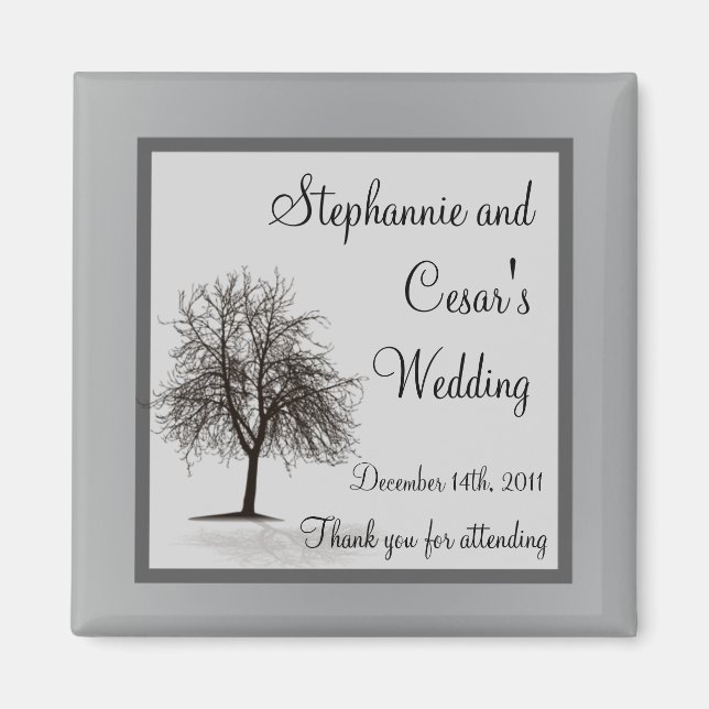 Nieve de 2"x2" de imán de Invitación gris en árbol (Frente)