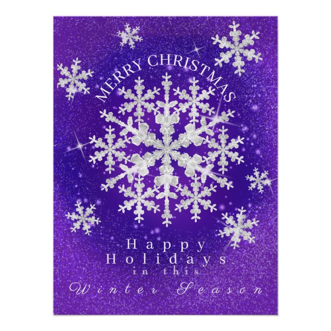 Nieve deja caer a un Poster morado y blanco brilla (Anverso)