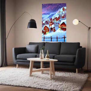 nieve e invierno en el pueblo   Poster de arte de 