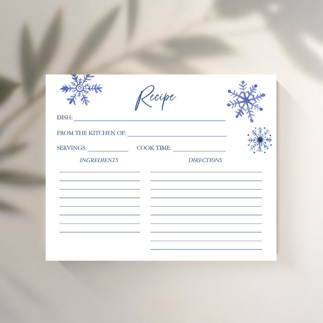 Nieve en el amor tarjeta de receta de ducha de nov (Snow in love winter bridal shower recipe card)