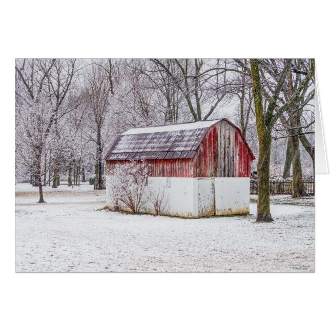 Nieve En La Tarjeta De Saludo Red Barn (Anverso (Horizontal))