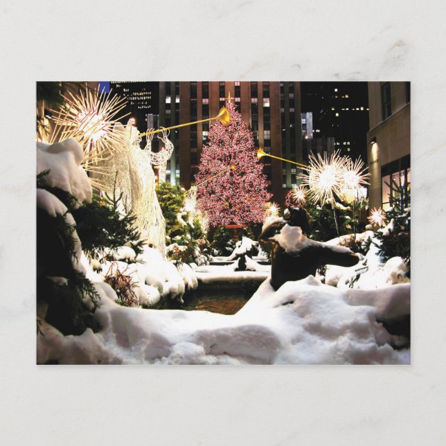 Nieve en la tarjeta postal del árbol de Navidad de (Anverso)