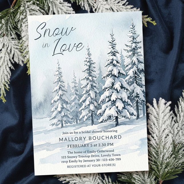 Nieve Enamorada Invitación para Despedida de Solte (Snow in Love snowy winter forest Bridal Shower Invitation by Darling & May)