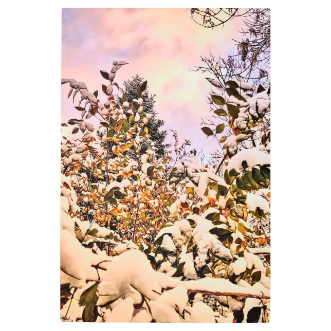 Nieve fresca de arte mural metalizado sobre hojas  (Anverso)