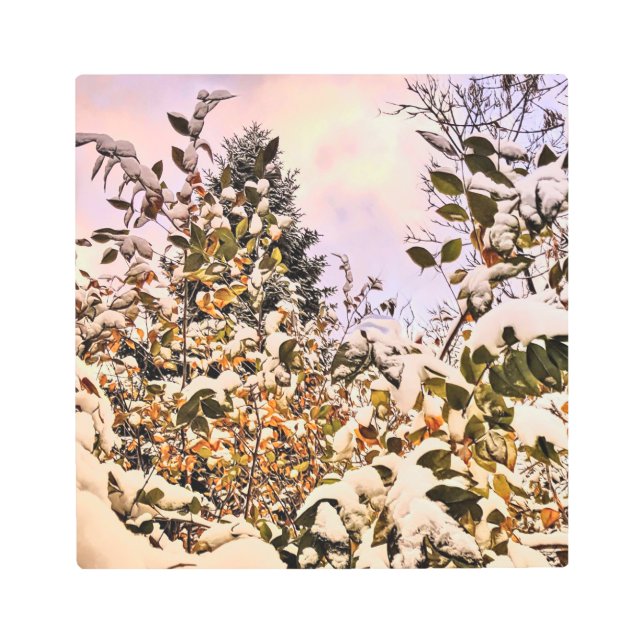 Nieve fresca de arte mural metalizado sobre hojas  (Anverso)