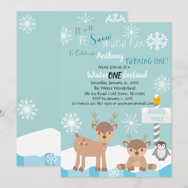 Nieve Mucho Diversión Girando Invitación A Un Cump (Anverso / Reverso)