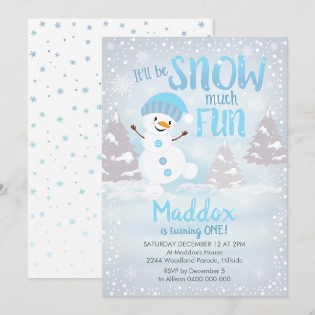 Nieve muy divertida Invitación de primer cumpleaño (Anverso / Reverso)