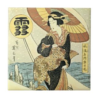 Nieve por la teja de Kikugawa Eizan
