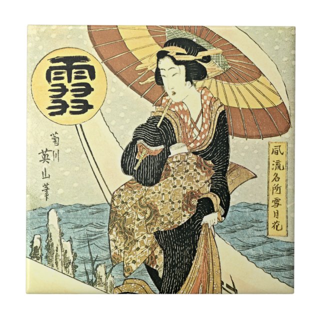 Nieve por la teja de Kikugawa Eizan (Frente)