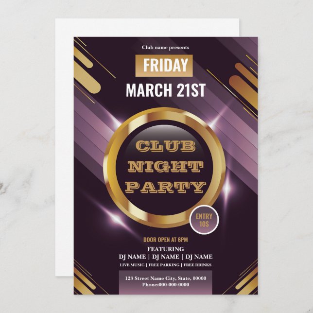 Night Club Party Invitation Template  (Anverso / Reverso)