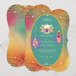 NIKAH - Invitación a la Boda de Oro Verde azulada 