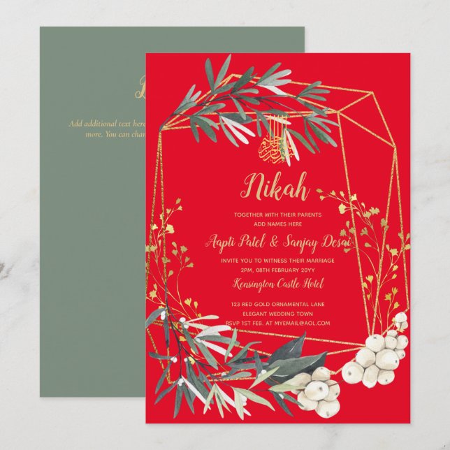 Nikah - Invitación a la boda islámica de Motif con (Anverso / Reverso)