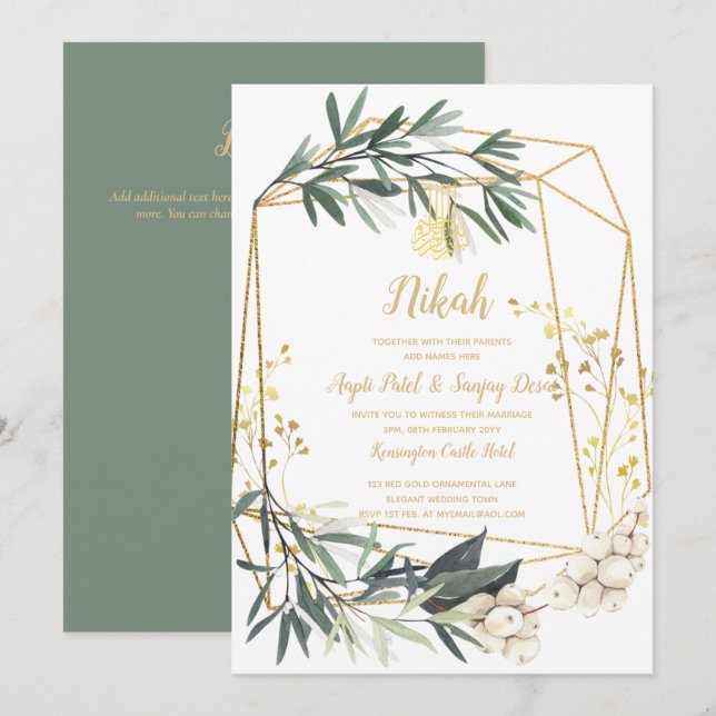Nikah - Invitación a la boda islámica de Motif con (Anverso / Reverso)