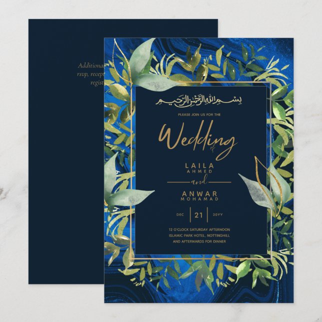 NIKAH - Invitaciones a la Boda Islámica de Oro Azu (Anverso / Reverso)