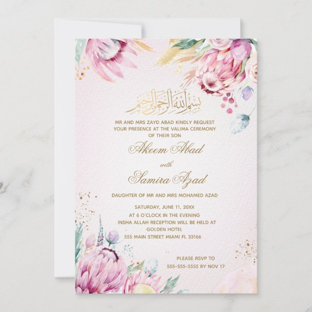 Nikah o Valima Ceremony Invitación al oro rosado (Anverso)
