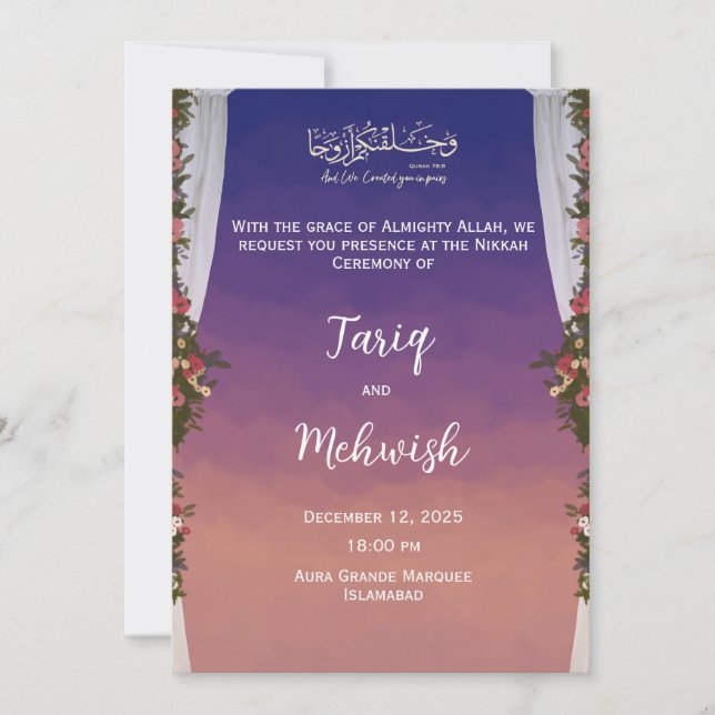 Nikkah Ceremony Invitación Boda Musulmán (Anverso)