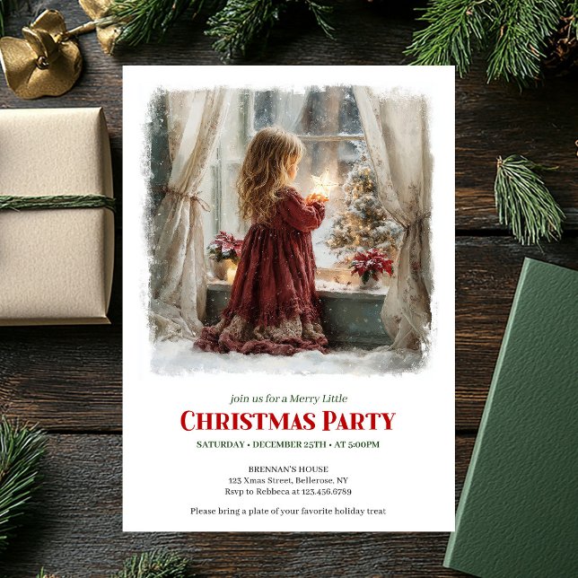Niña acogedora espera a Santa invitación de Navida (Cozy girl awaits Santa printable Christmas invitation)