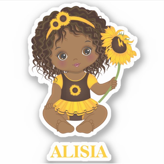 Niña afroamericana con Pegatina girasol (Anverso)