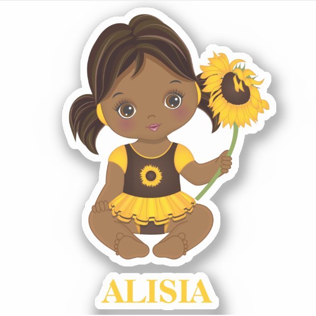 Niña afroamericana con Pegatina girasol (Anverso)