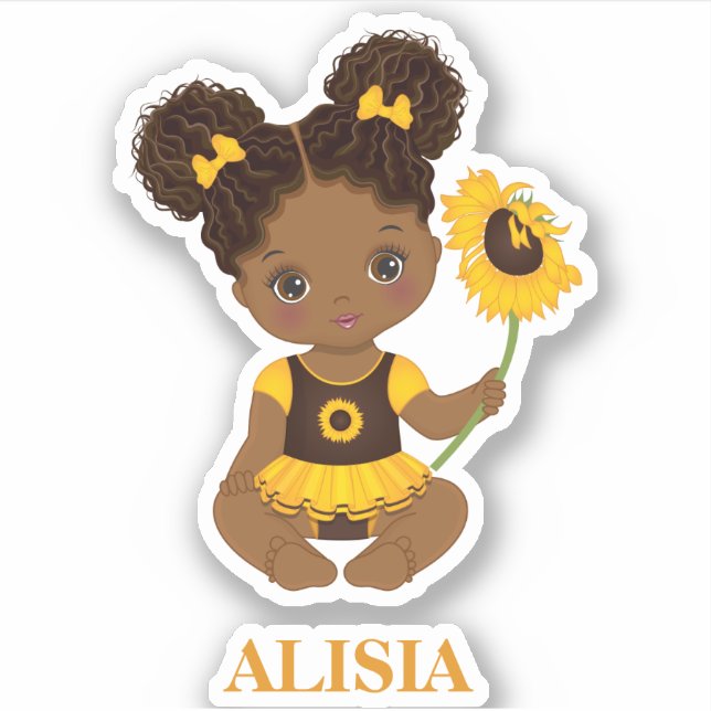 Niña afroamericana con Pegatina girasol (Anverso)