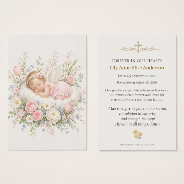 Niña Ángel Funeral Católico Floral Rosa (Anverso y reverso)