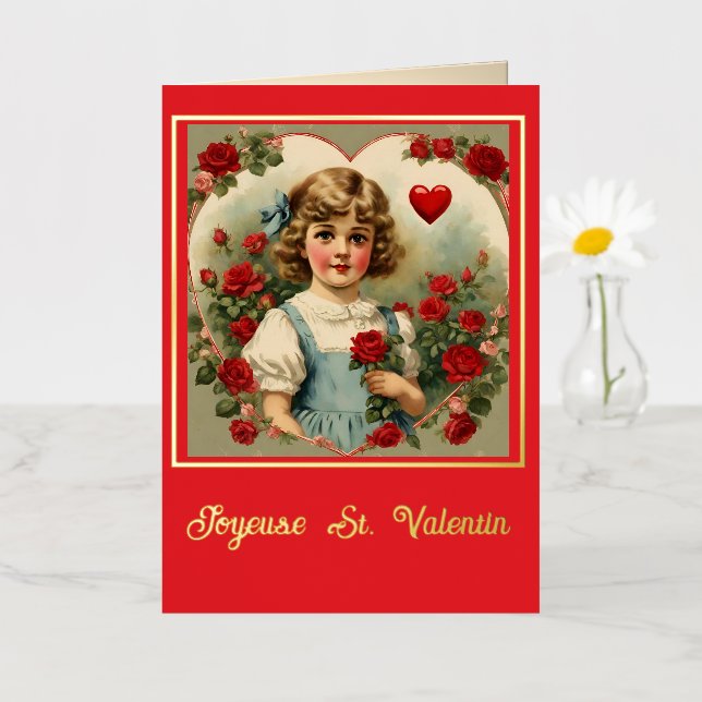 Niña antigua con rosas – San Valentín francés (Flor pequeña)