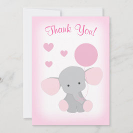 Niña Bebé Ducha Gracias Tarjeta Elefante Gris Rosa