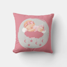 Niña bebé durmiendo sobre nubes Almohada rosa 