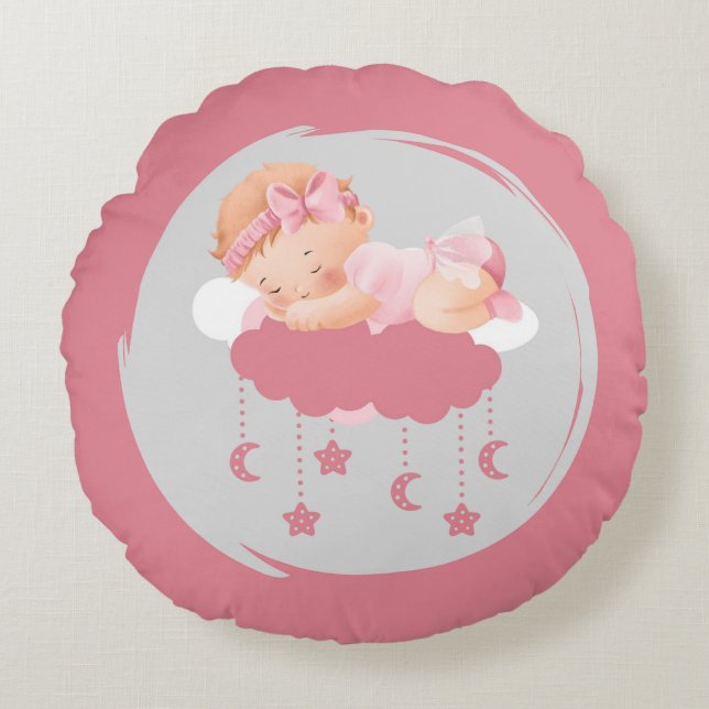 Niña Bebé Durmiente Sobre Las Nubes Y Almohada Ros (Anverso)