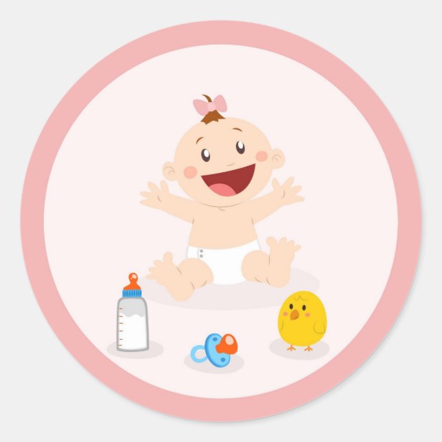 Niña Bebé En Pegatinas De Baby Shower De Círculo R (Anverso)