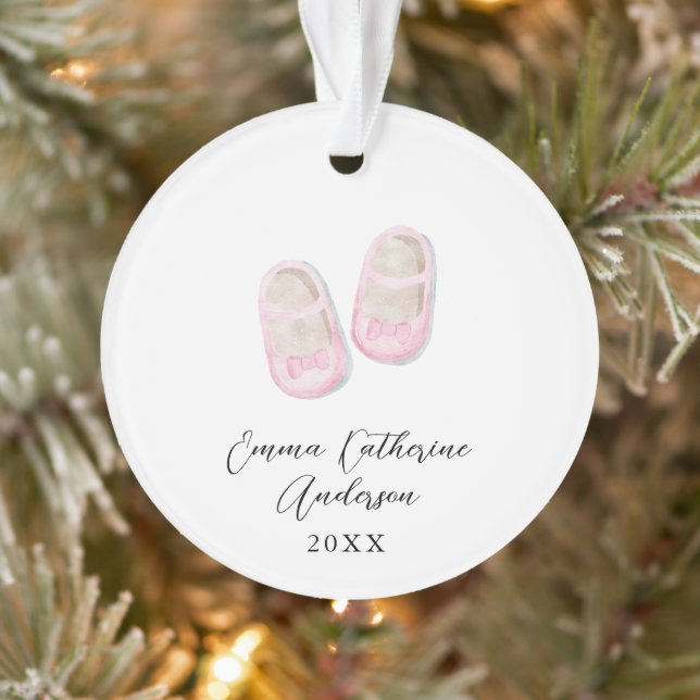 Niña bebé Navidades de zapatos rosados adorno acrí (Árbol)