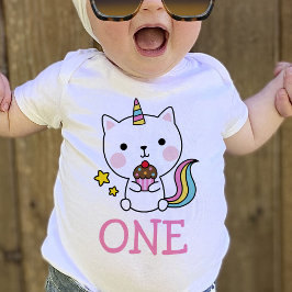 Niña bebé primer cumpleaños un gato camiseta unico