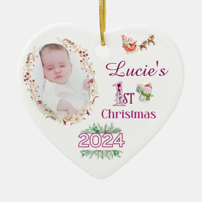 Niña bebé primer regalo de ornamento de foto de ár (Frente)