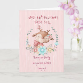 Niña bebé primero. Tarjeta de cumpleaños