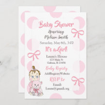 Niña bebé rosa con invitación a ducha de osito de 
