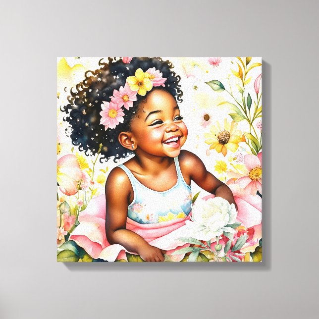 Niña bonito en flores rosas acuarela arte (Anverso)