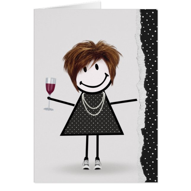 Niña con palo de cumpleaños con vino y zapatillas (Frente)