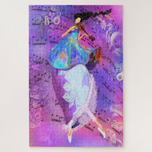 Niña con rompecabezas de violín (Vertical)