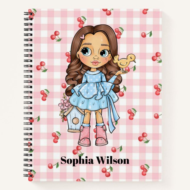 Niña con un Pájaro y Cuaderno de Cereza (Anverso)