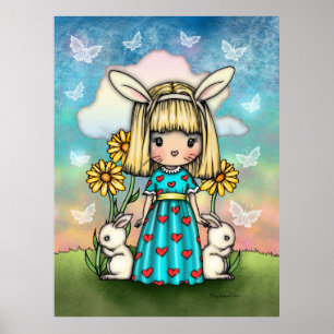 Niña Conejo Pequeña Arte de Fantasía de Primavera