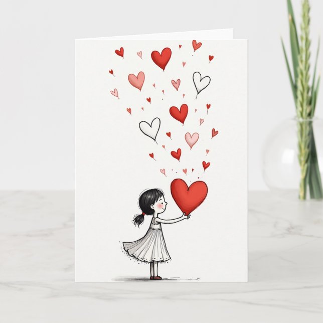 Niña Da Tarjeta de Corazones de Amor (Anverso)