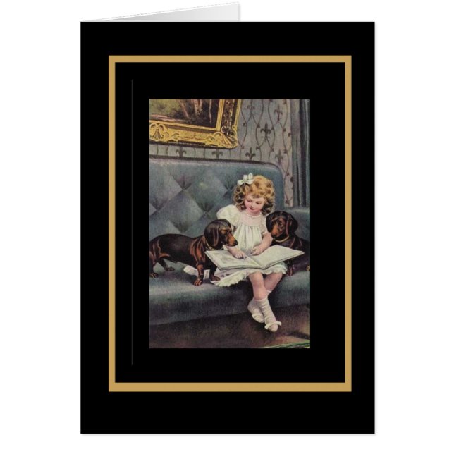 Niña De La Carta Vintage Leyendo Perros (Frente)