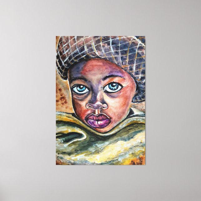 Niña De Ojo Azul Con Gorra - Arte De Acuarela - (Anverso)