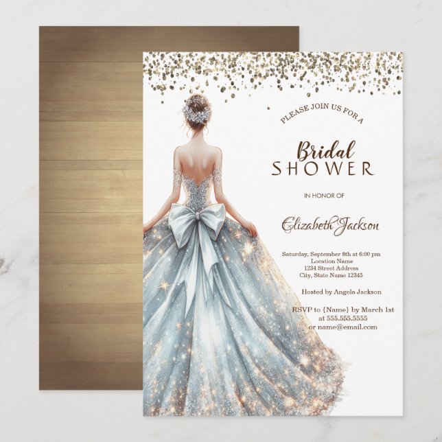 Niña de vestido brillante Invitación de madera rús (Anverso / Reverso)