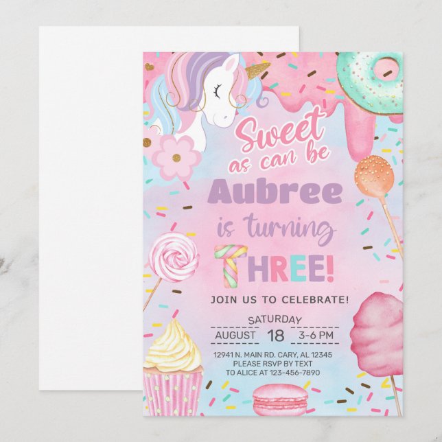 Niña dulce como puede ser invitación de cumpleaños (Anverso / Reverso)